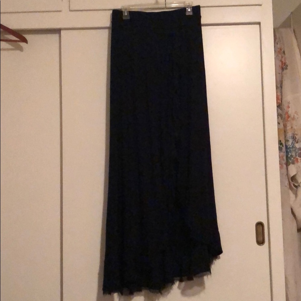 Anthropologie Black ruffled slit long skirt - L